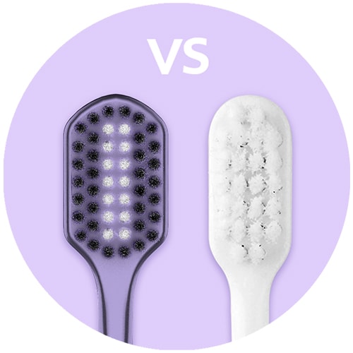 Perbandingan kepala Berus Gigi Optik White Purple dengan berus gigi biasa