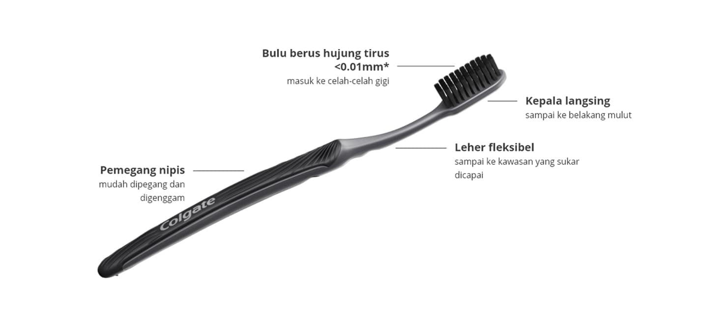 Bahagian-bahagian berbeza Berus Gigi Colgate SlimSoft Charcoal